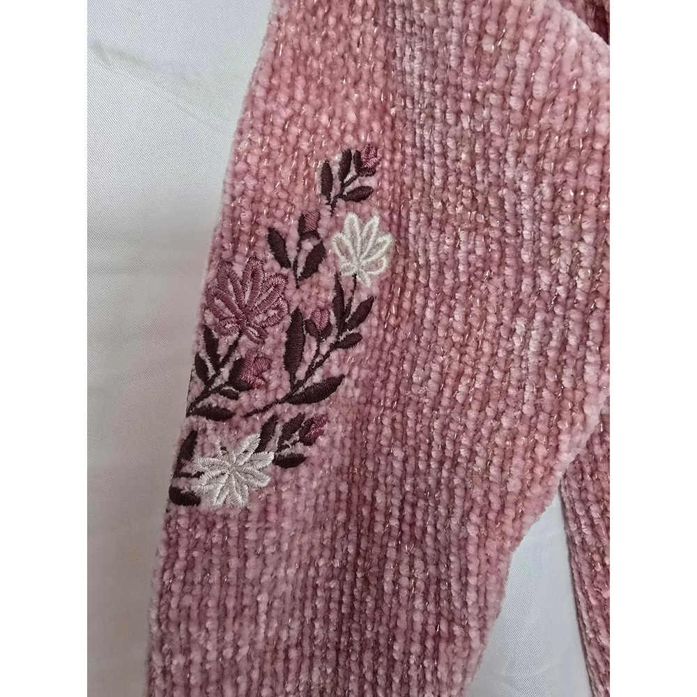 Nicole Miller New York Kids Pink Chenille Floral Embroidered Sweater Size 2T - Picture 2 of 7